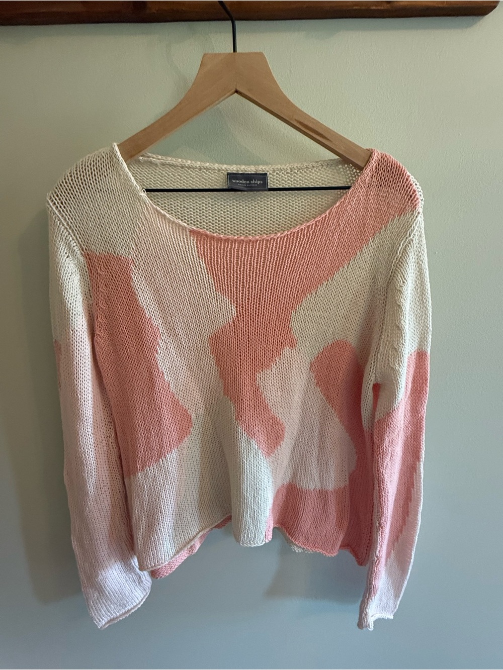 Wooden Ships Pink Ivory Abstract Open Knit Sweater XS